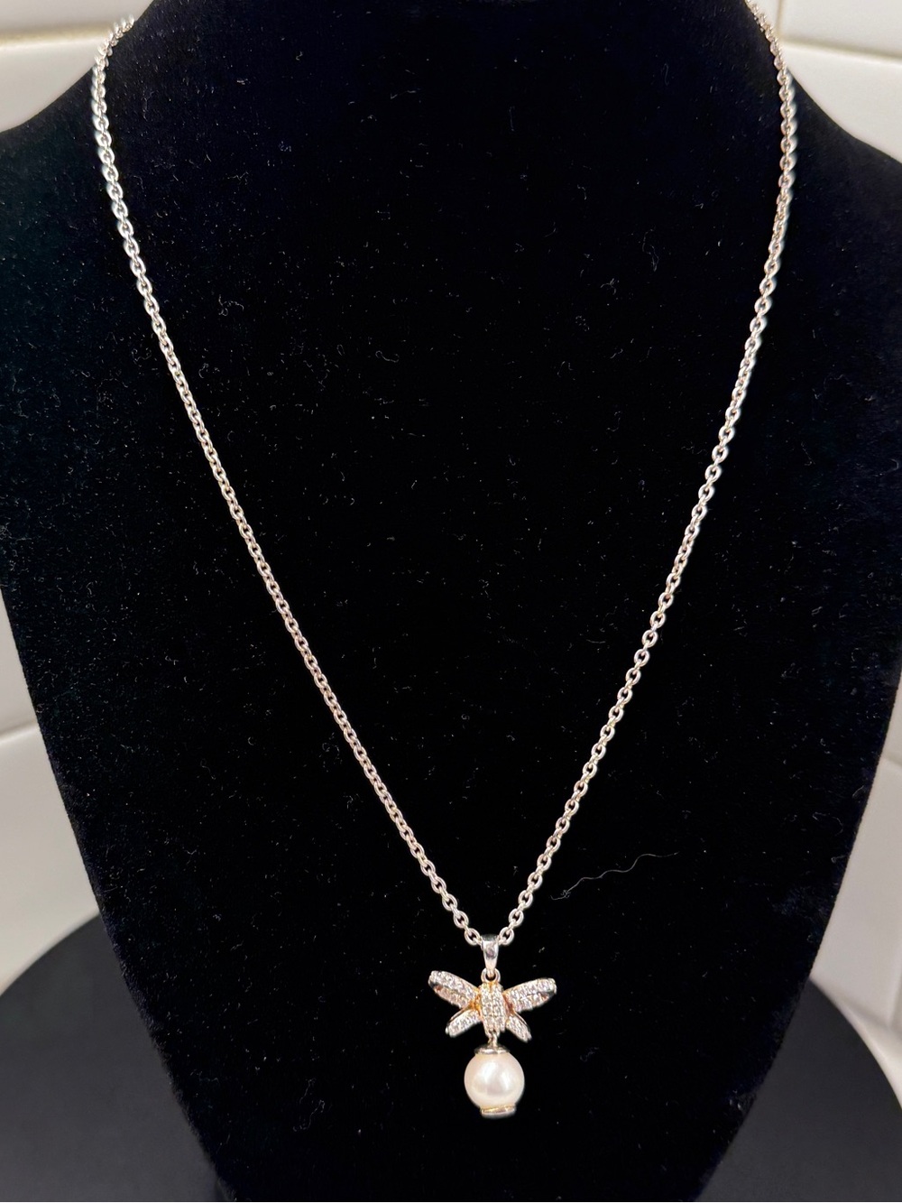 Talbots Teardrop Faux Pearl Pendant Necklace .925 Silver